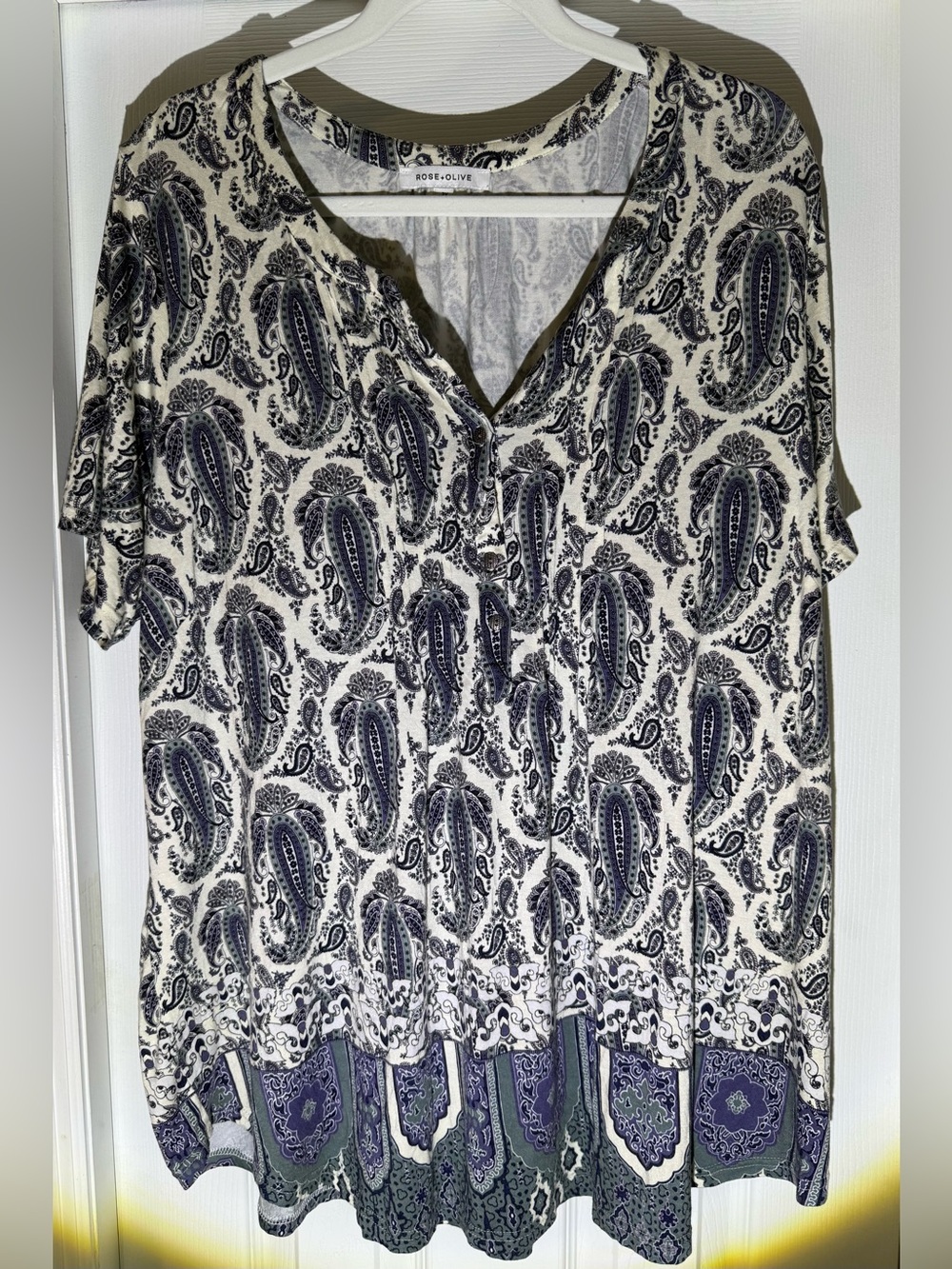 Rose & Olive Cream and Navy Paisley Short Sleeve Tunic